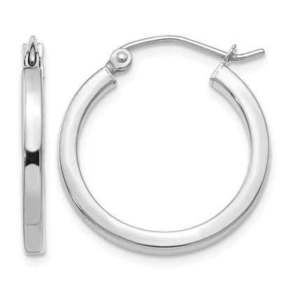 14k White Gold 2x20mm Square Tube Hoop Earrings