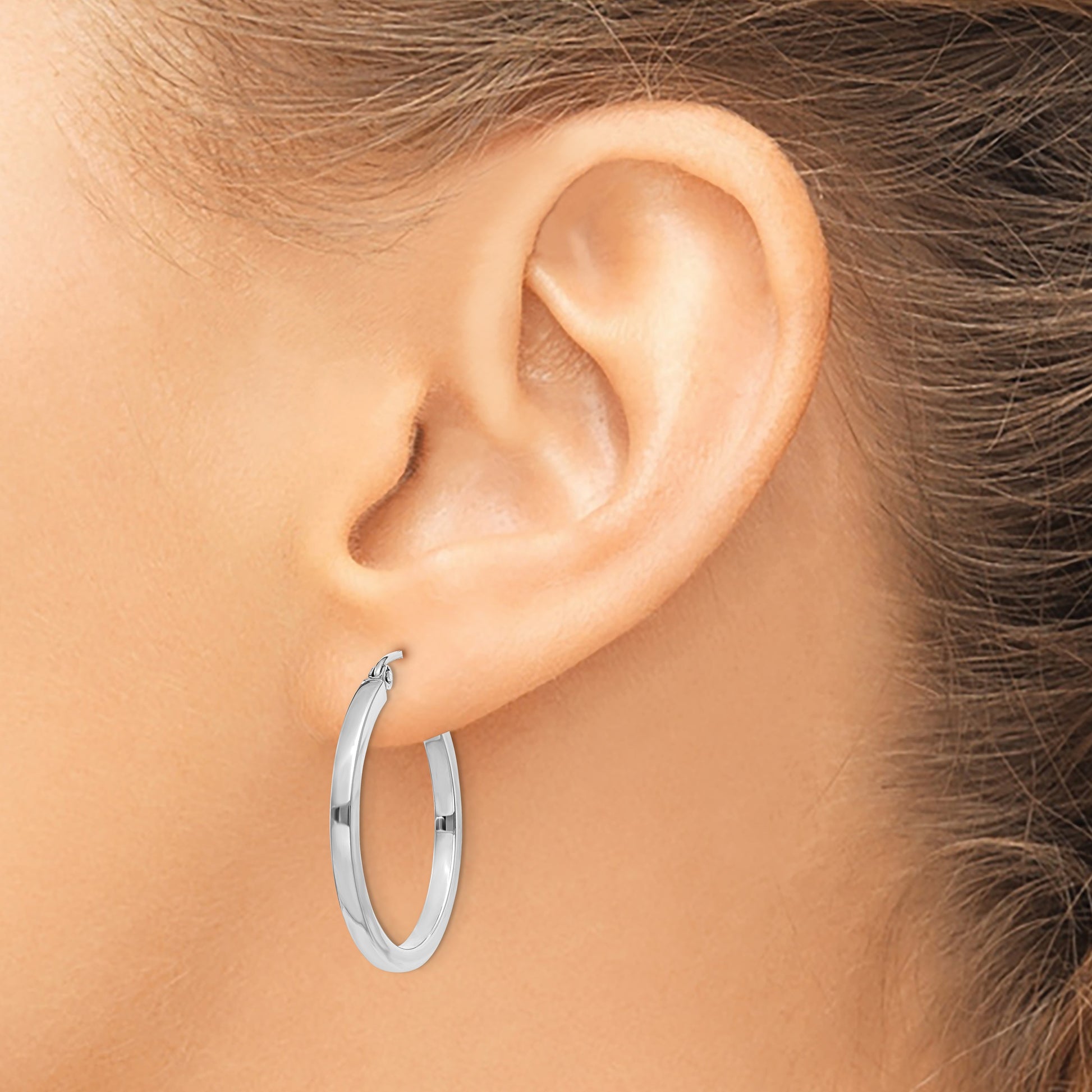 14k White Gold 2x25mm Square Tube Hoop Earrings