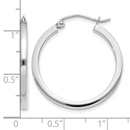 14k White Gold 2x25mm Square Tube Hoop Earrings