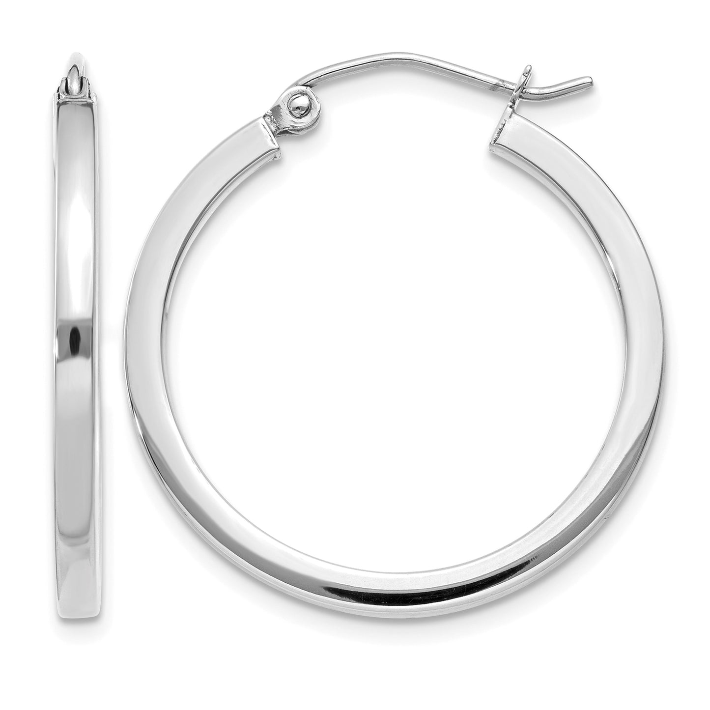 14k White Gold 2x25mm Square Tube Hoop Earrings