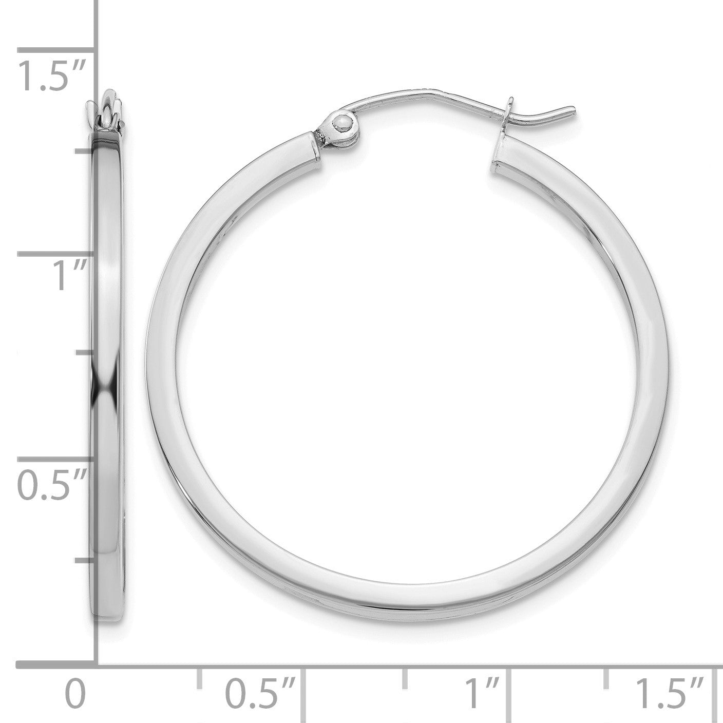 14k White Gold 2x30mm Square Tube Hoop Earrings