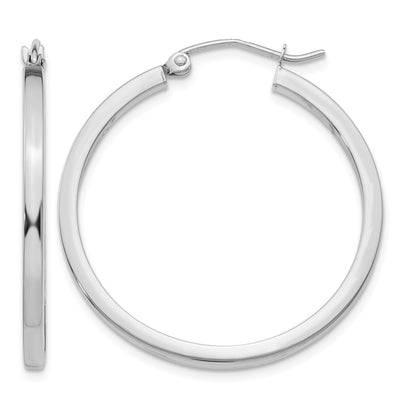 14k White Gold 2x30mm Square Tube Hoop Earrings
