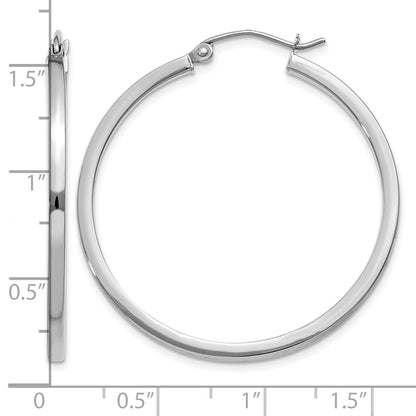 14k White Gold 2x35mm Square Tube Hoop Earrings
