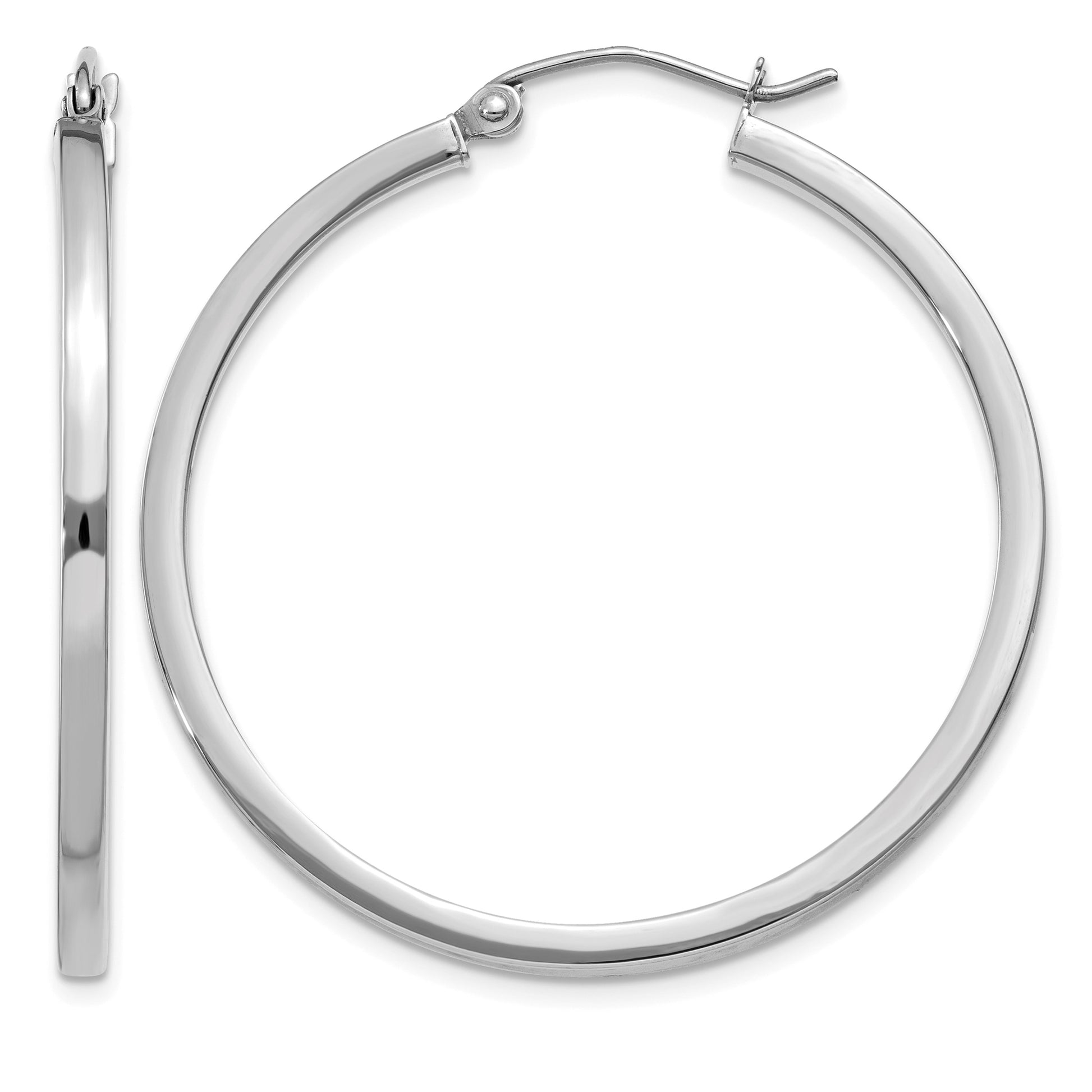 14k White Gold 2x35mm Square Tube Hoop Earrings