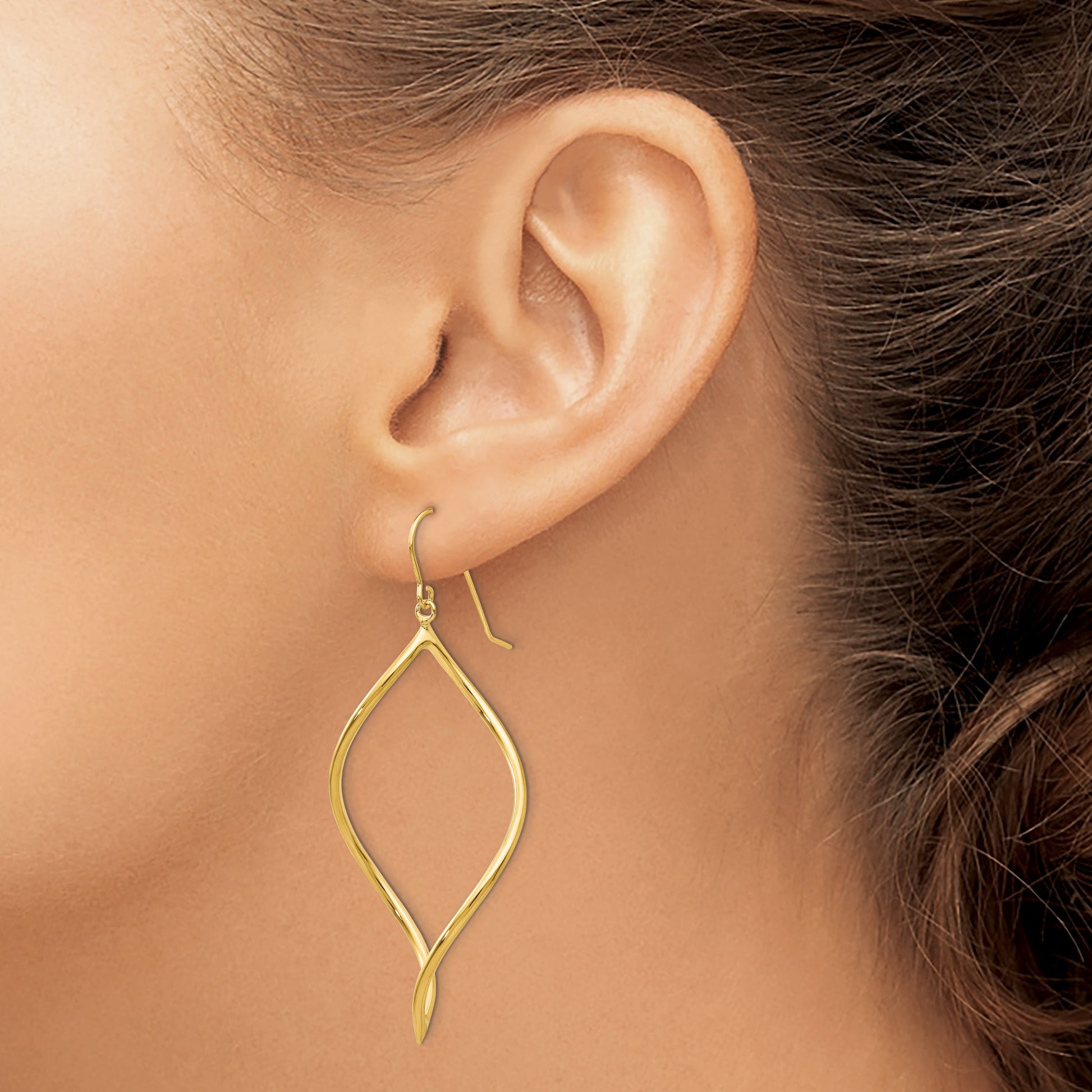 14k Polished Twisted Drop French Hook Earrings
