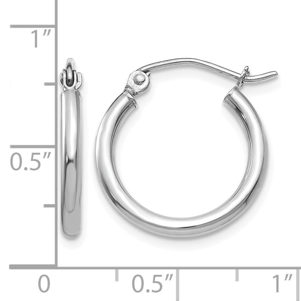 14k White Gold 2x17mm Polished Lightweight Tube Hoop Earrings
