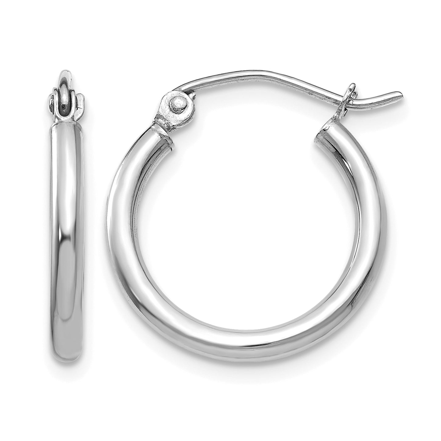 14k White Gold 2x17mm Polished Lightweight Tube Hoop Earrings