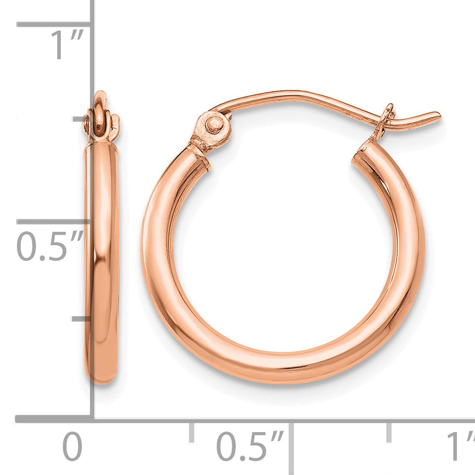 14K Rose Gold 2x17mm Polished Lightweight Tube Hoop Earrings