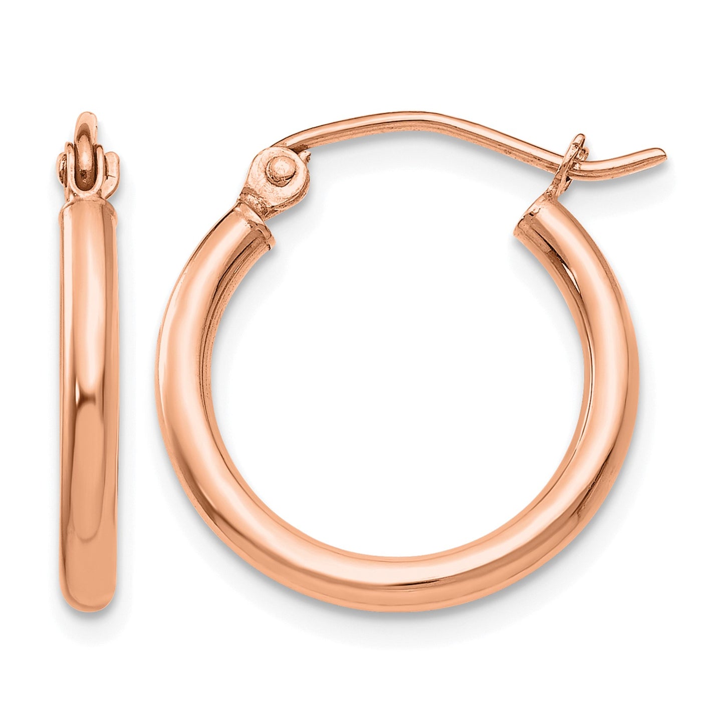 14K Rose Gold 2x17mm Polished Lightweight Tube Hoop Earrings