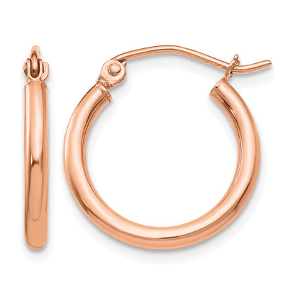 14K Rose Gold 2x17mm Polished Lightweight Tube Hoop Earrings