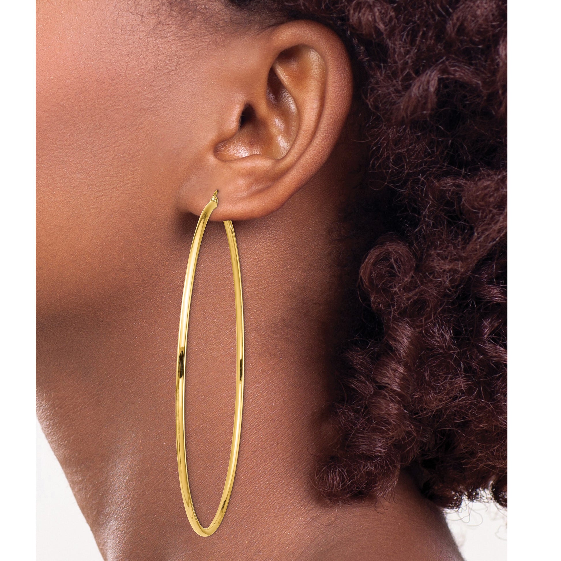 14k 2x80mm Polished Round Tube Hoop Earrings