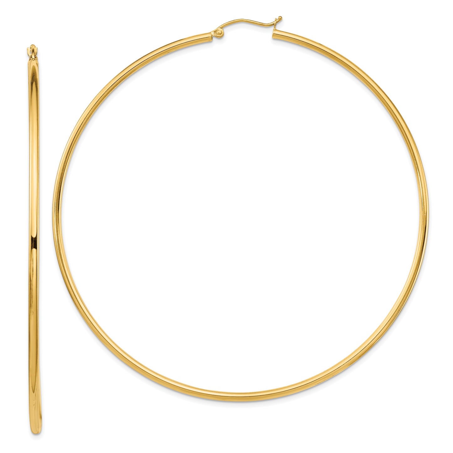 14k 2x80mm Polished Round Tube Hoop Earrings