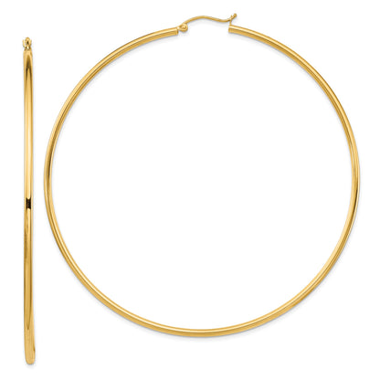 14k 2x80mm Polished Round Tube Hoop Earrings