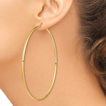 14k 2x80mm Polished Lightweight Round Tube Hoop Earrings