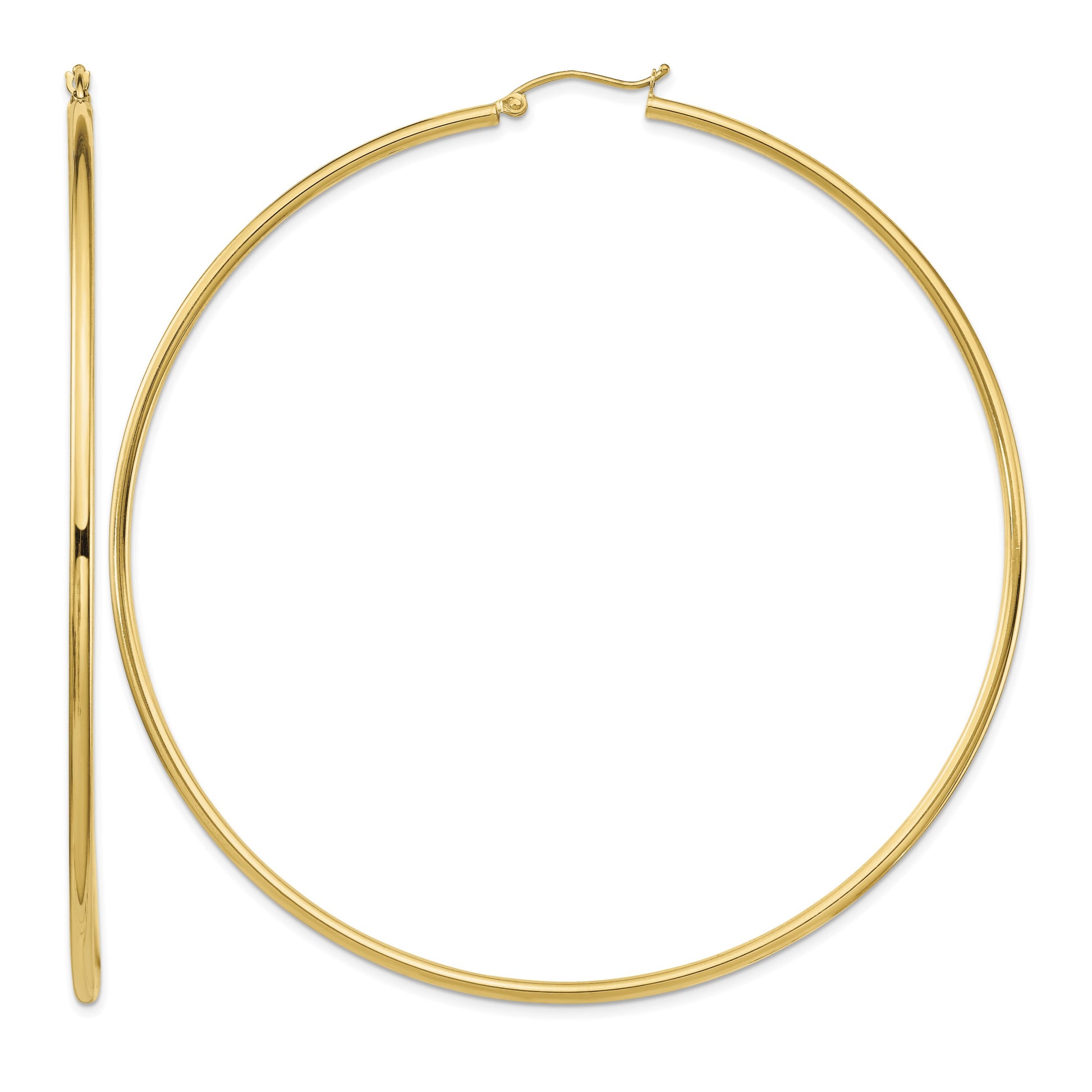 14k 2x80mm Polished Lightweight Round Tube Hoop Earrings