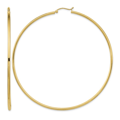 14k 2x80mm Polished Lightweight Round Tube Hoop Earrings