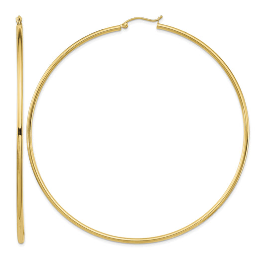 14k 2x80mm Polished Lightweight Round Tube Hoop Earrings