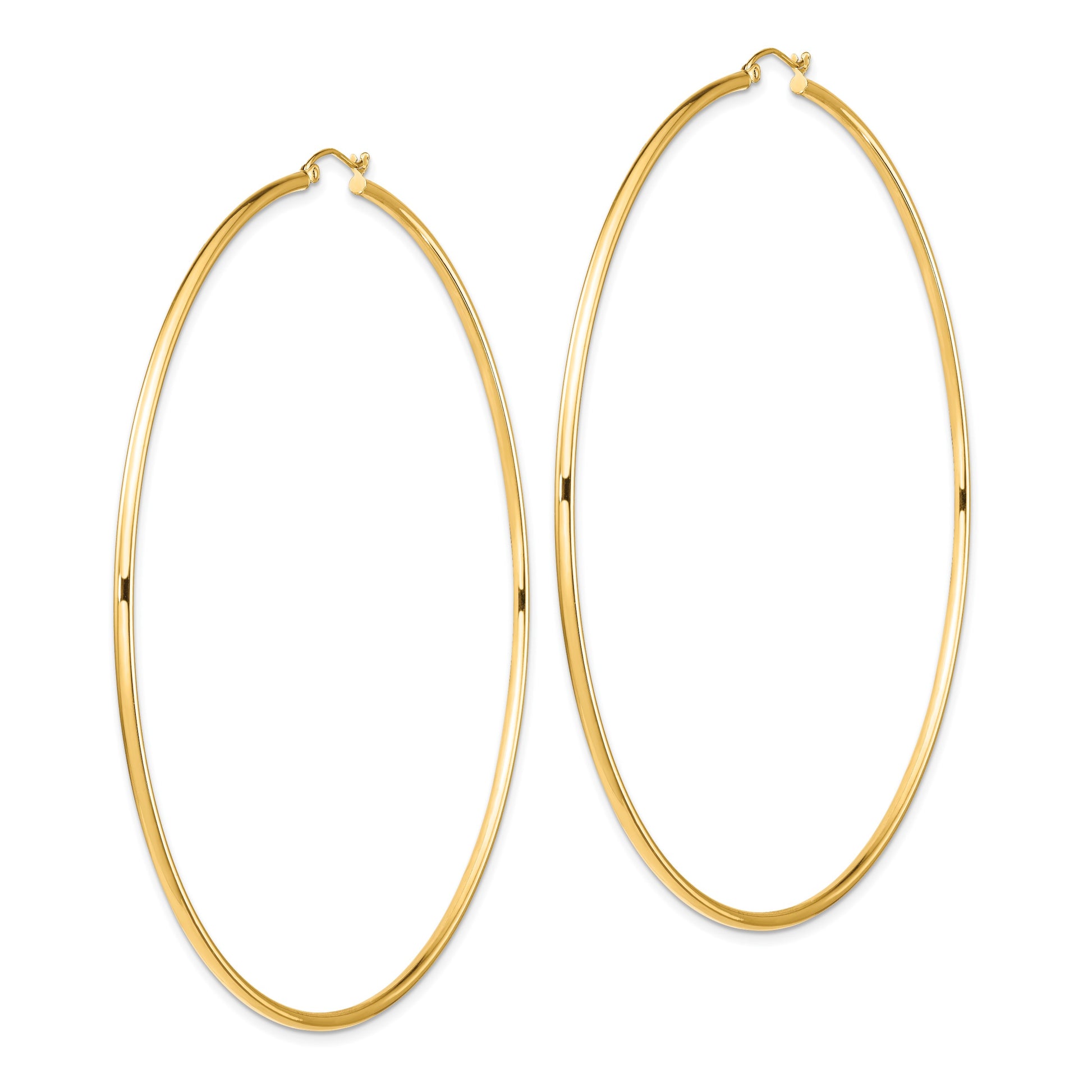 14k 2x90mm Polished Round Tube Hoop Earrings