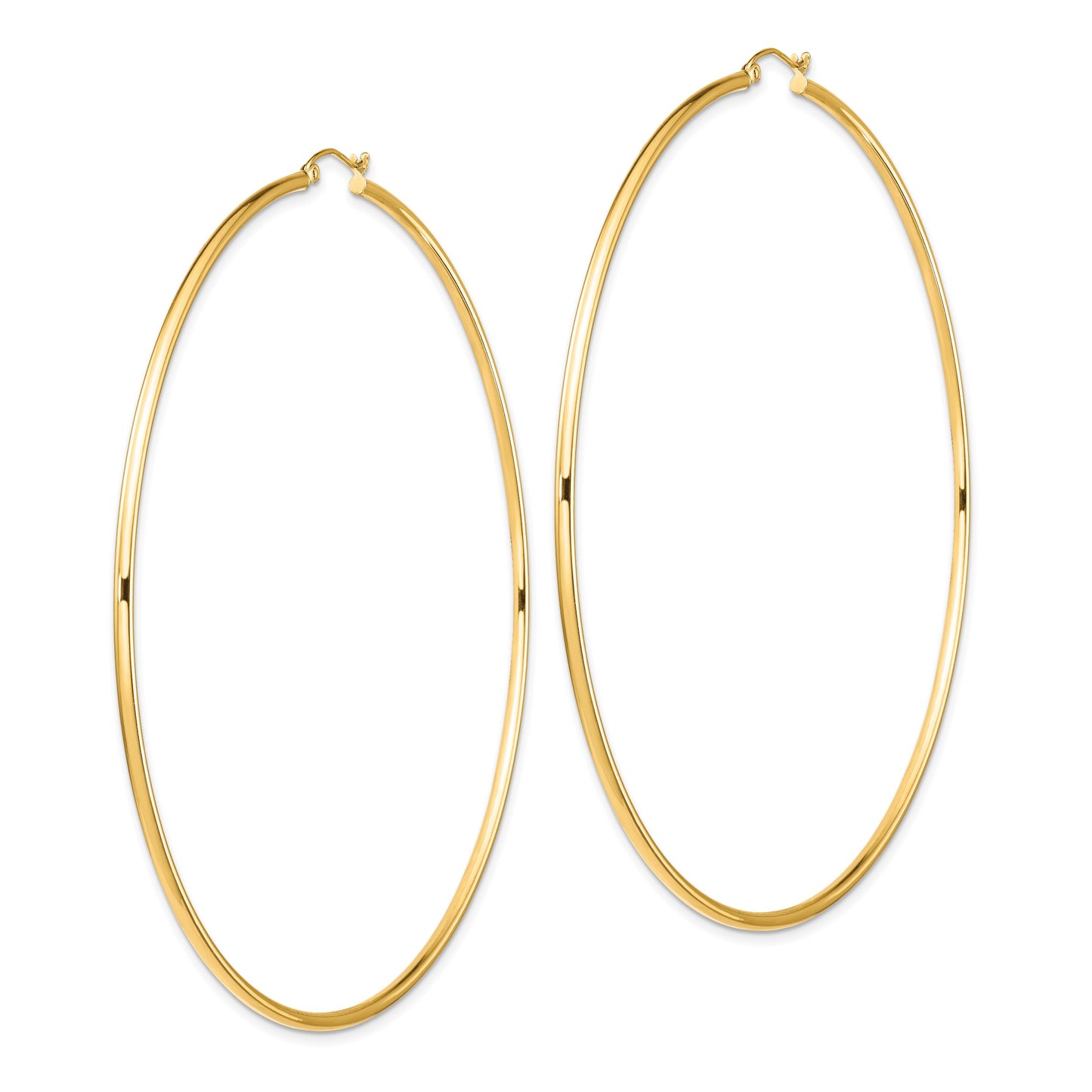 14k 2x90mm Polished Lightweight Round Tube Hoop Earrings