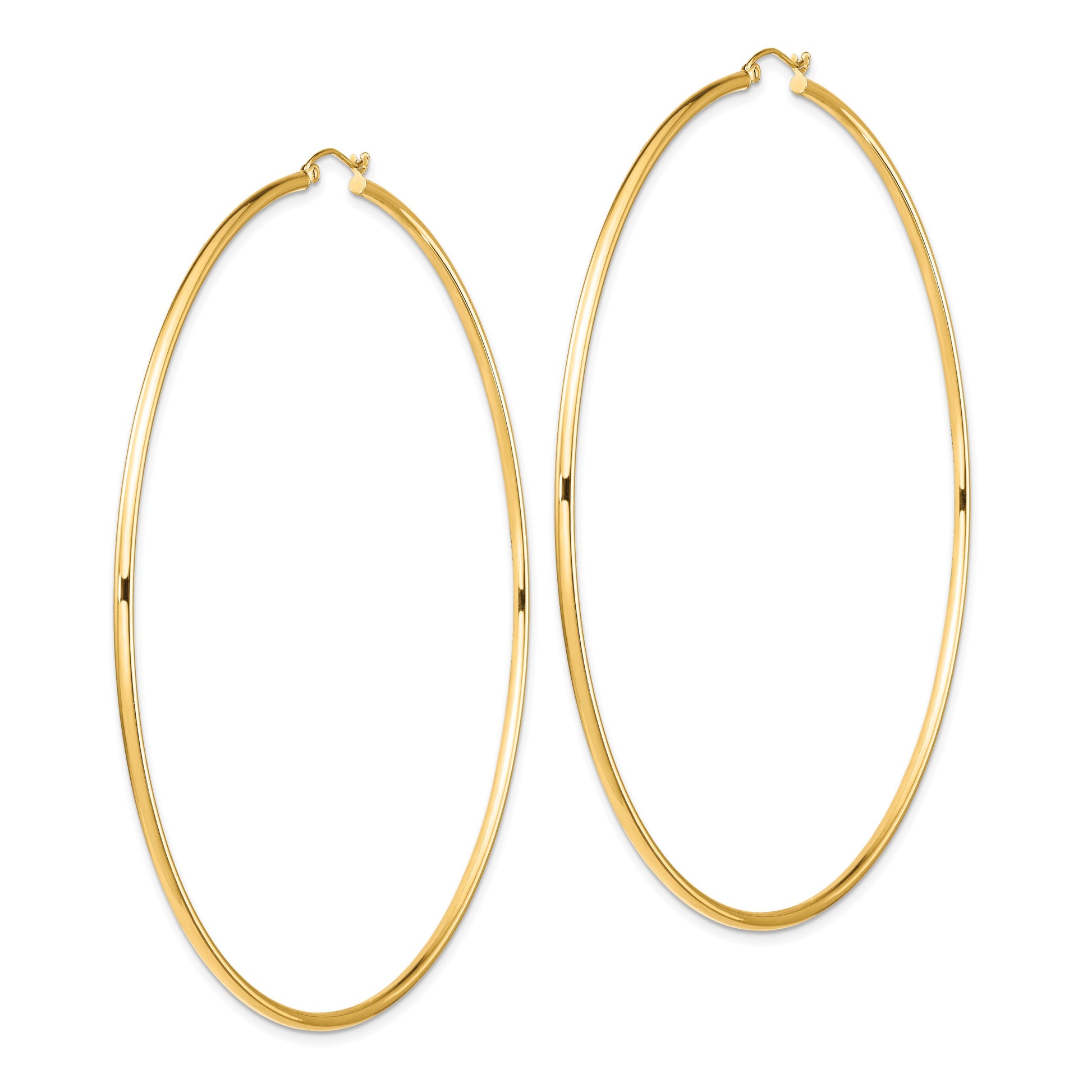 14k 2x90mm Polished Lightweight Round Tube Hoop Earrings