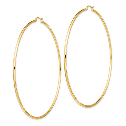 14k 2x90mm Polished Lightweight Round Tube Hoop Earrings
