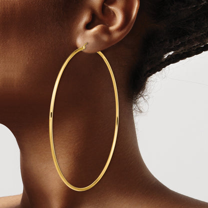 14k 2x90mm Polished Lightweight Round Tube Hoop Earrings
