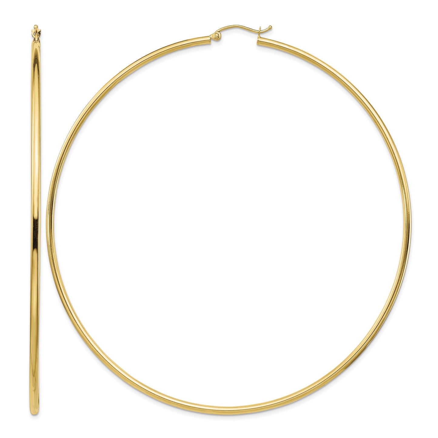 14k 2x90mm Polished Lightweight Round Tube Hoop Earrings