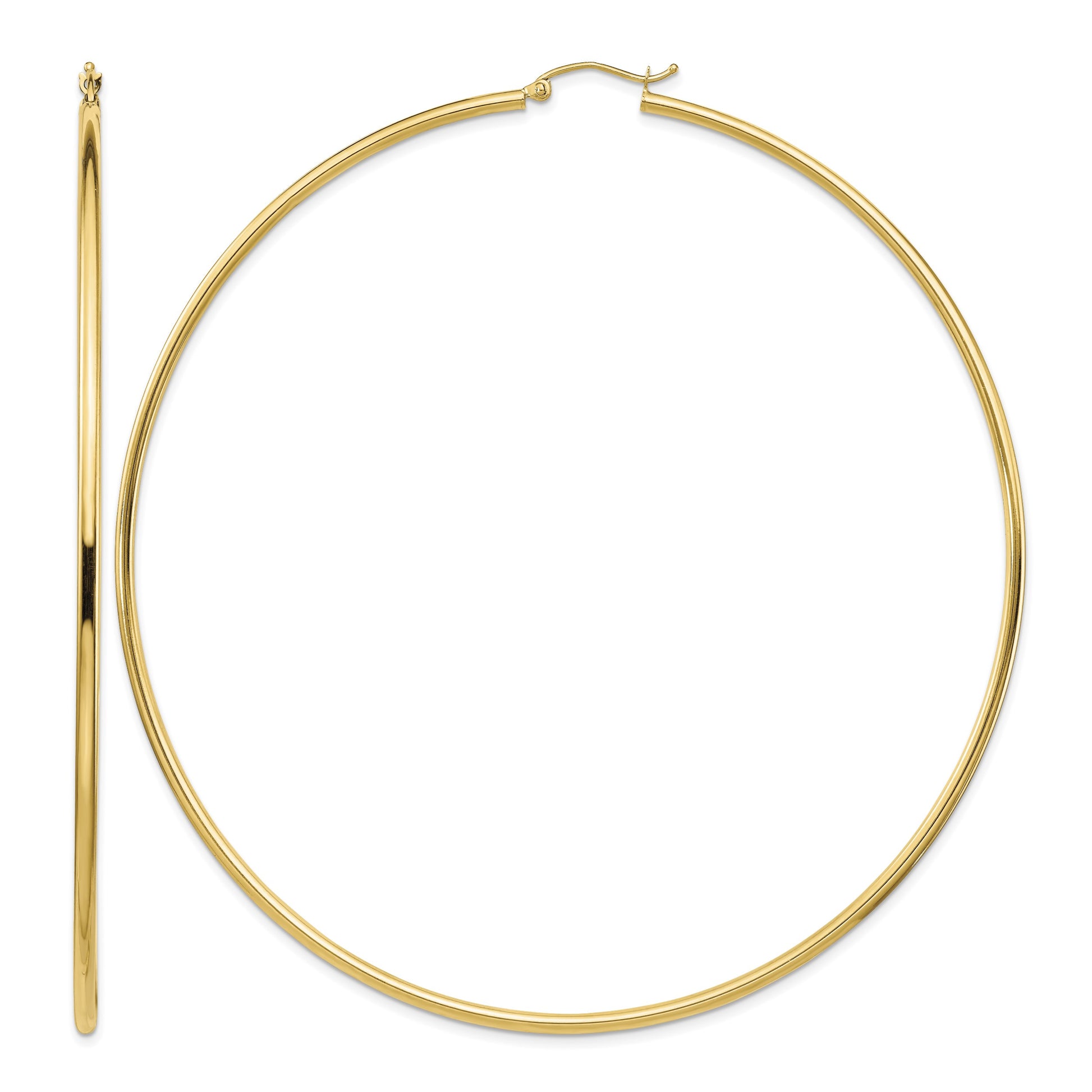 14k 2x90mm Polished Lightweight Round Tube Hoop Earrings