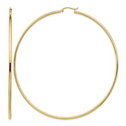 14k 2x90mm Polished Lightweight Round Tube Hoop Earrings