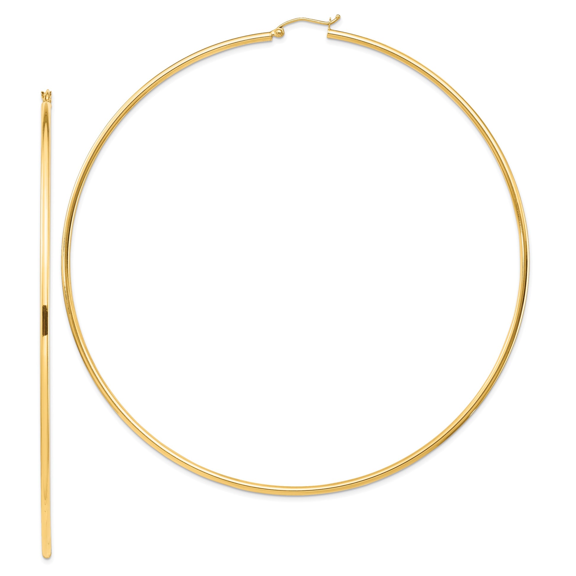 14k 2x100mm Polished Round Tube Hoop Earrings
