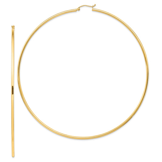 14k 2x100mm Polished Round Tube Hoop Earrings