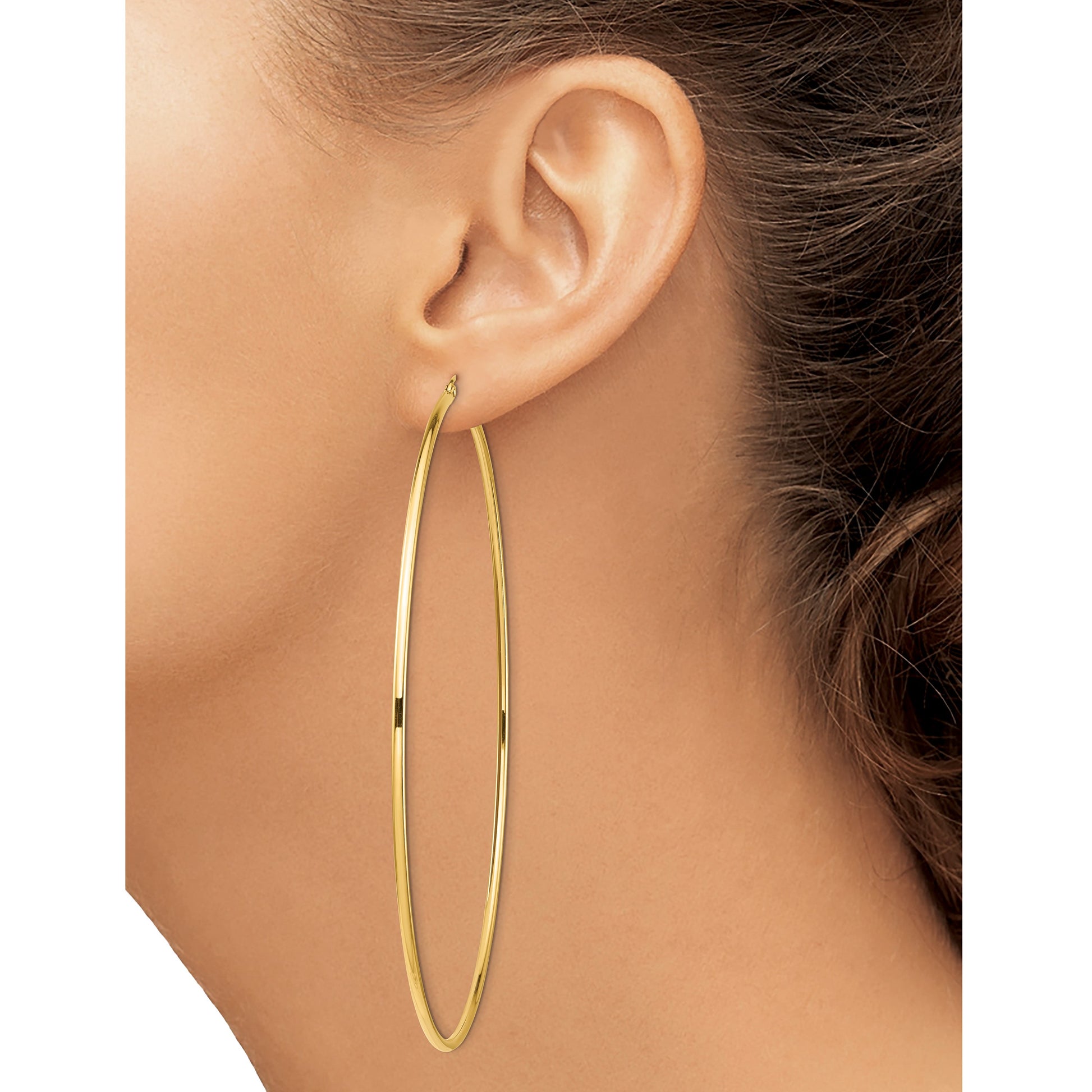14k 2x100mm Polished Lightweight Round Tube Hoop Earrings