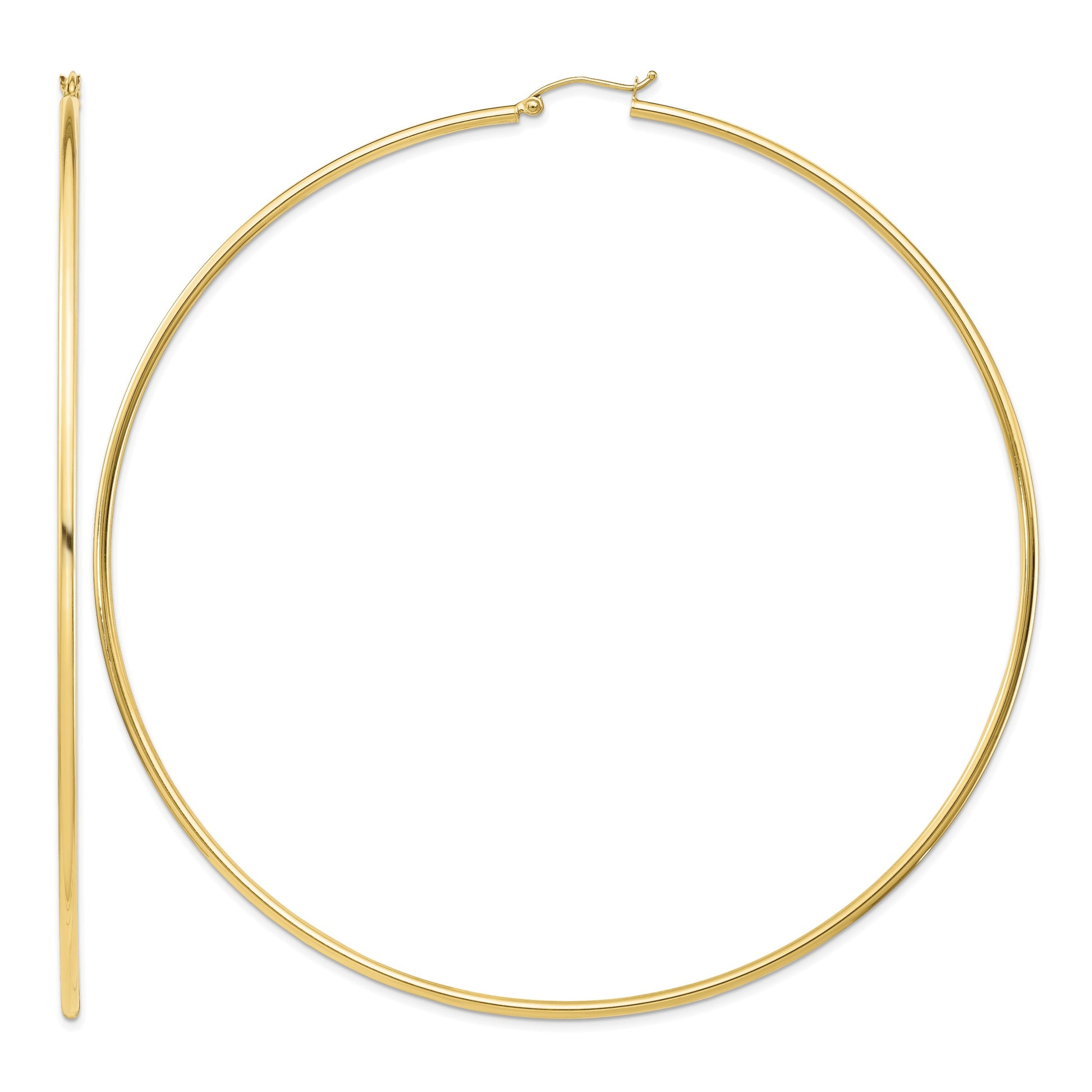 14k 2x100mm Polished Lightweight Round Tube Hoop Earrings