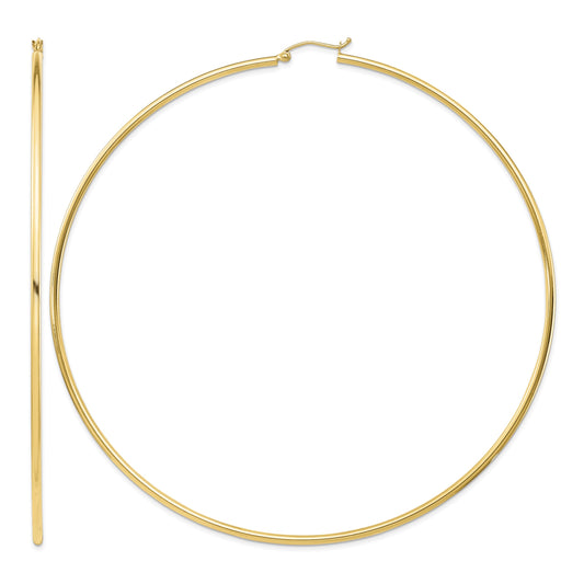 14k 2x100mm Polished Lightweight Round Tube Hoop Earrings