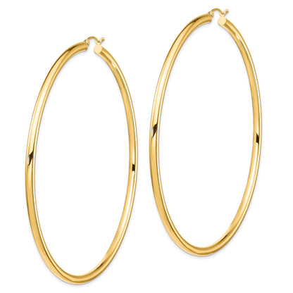 14k 3x80mm Polished Round Tube Hoop Earrings