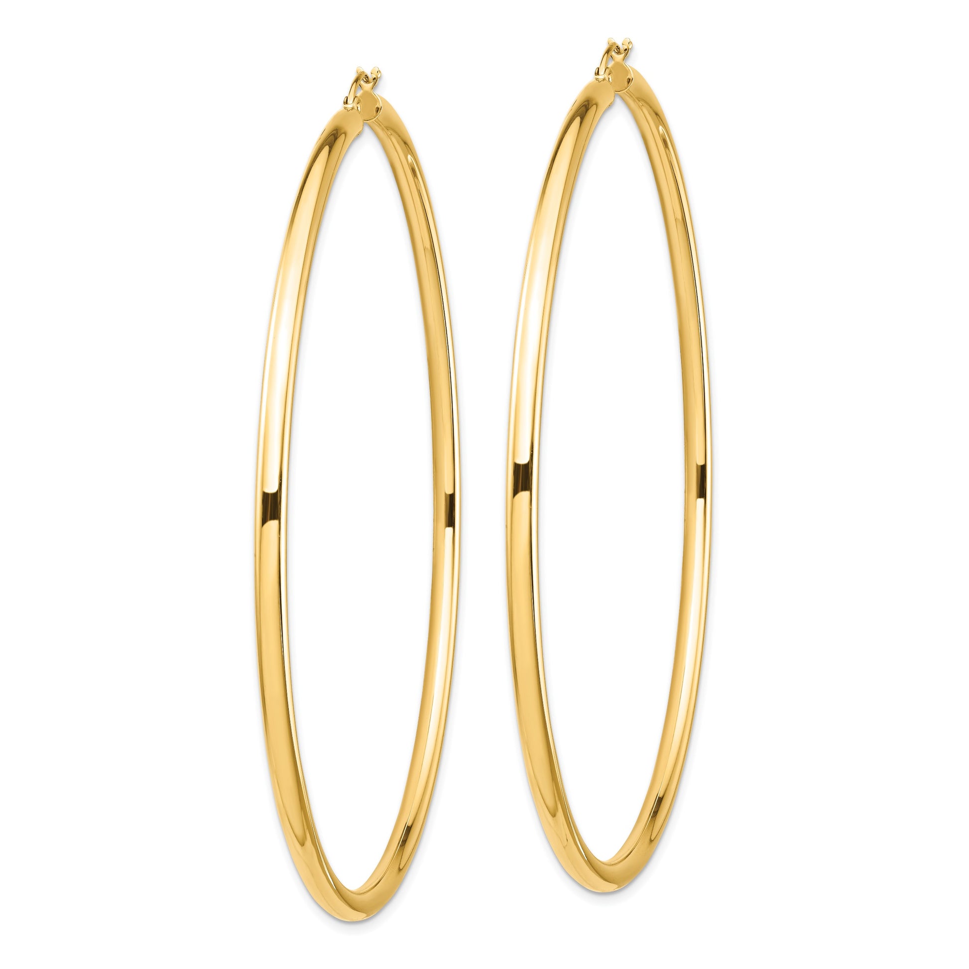 14k 3x80mm Polished Lightweight Round Tube Hoop Earrings