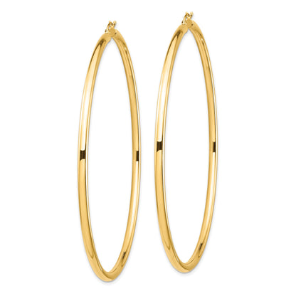 14k 3x80mm Polished Lightweight Round Tube Hoop Earrings