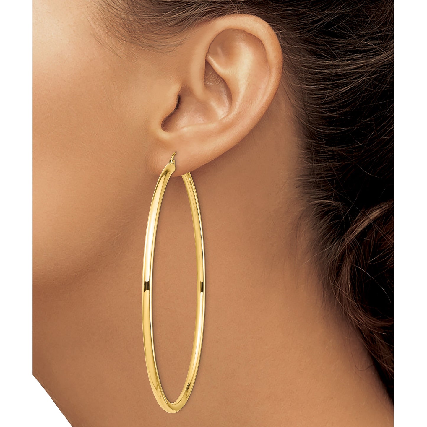 14k 3x80mm Polished Lightweight Round Tube Hoop Earrings