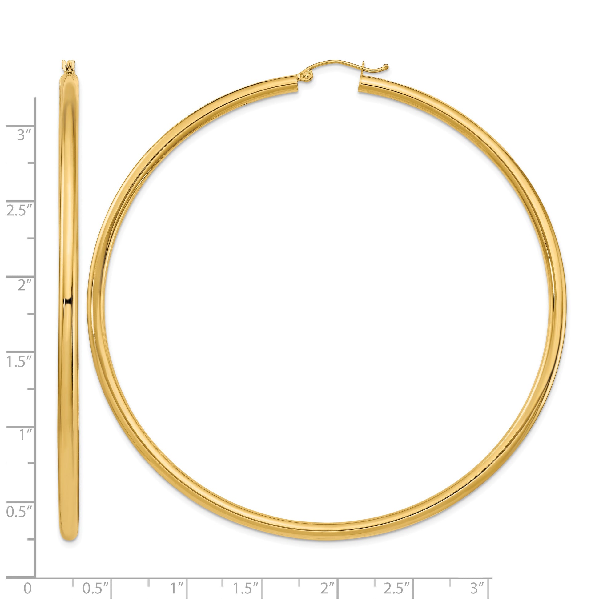 14k 3x80mm Polished Lightweight Round Tube Hoop Earrings