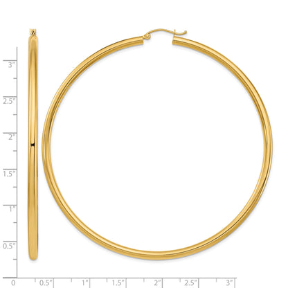 14k 3x80mm Polished Lightweight Round Tube Hoop Earrings