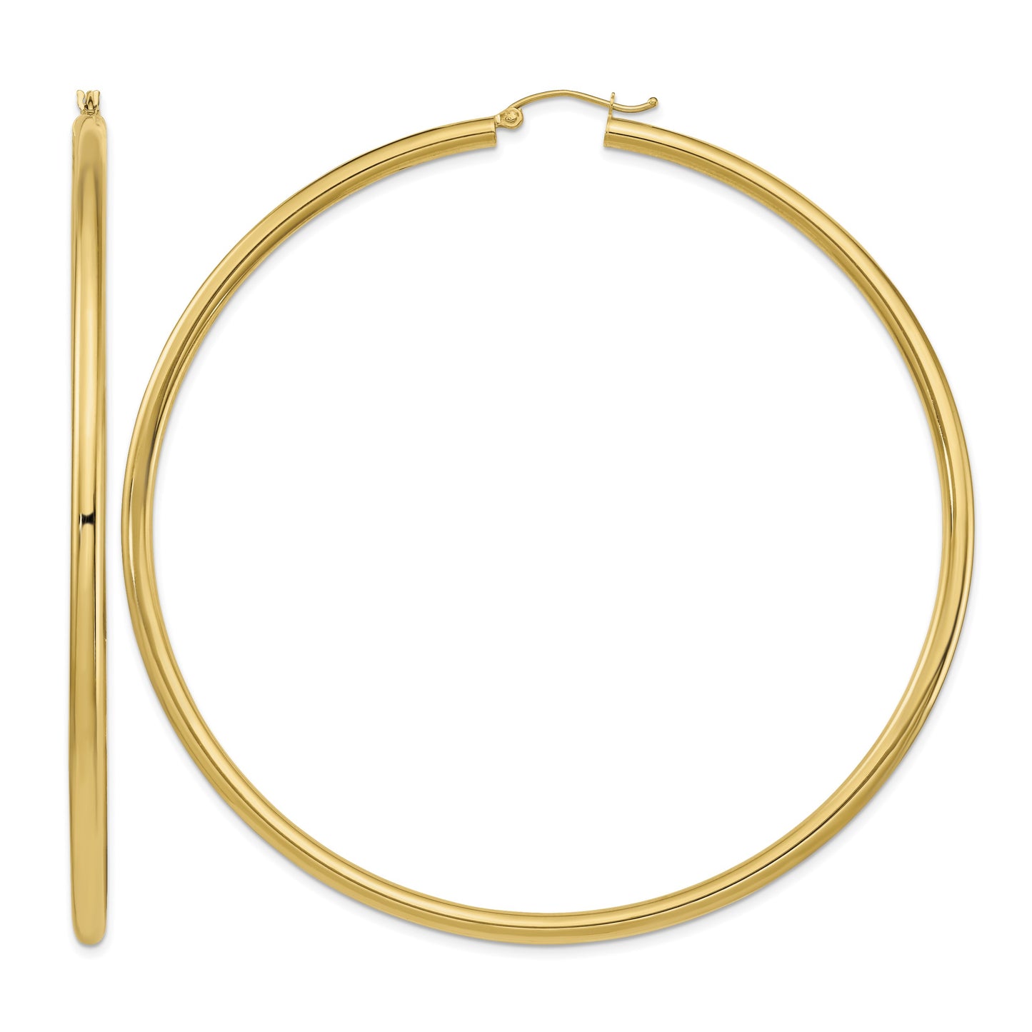 14k 3x80mm Polished Lightweight Round Tube Hoop Earrings