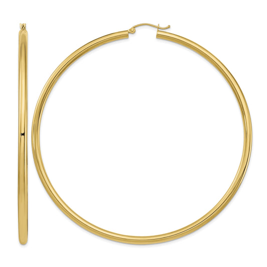 14k 3x80mm Polished Lightweight Round Tube Hoop Earrings
