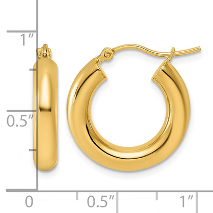 14k 4x20mm Polished Tube Hoop Earrings
