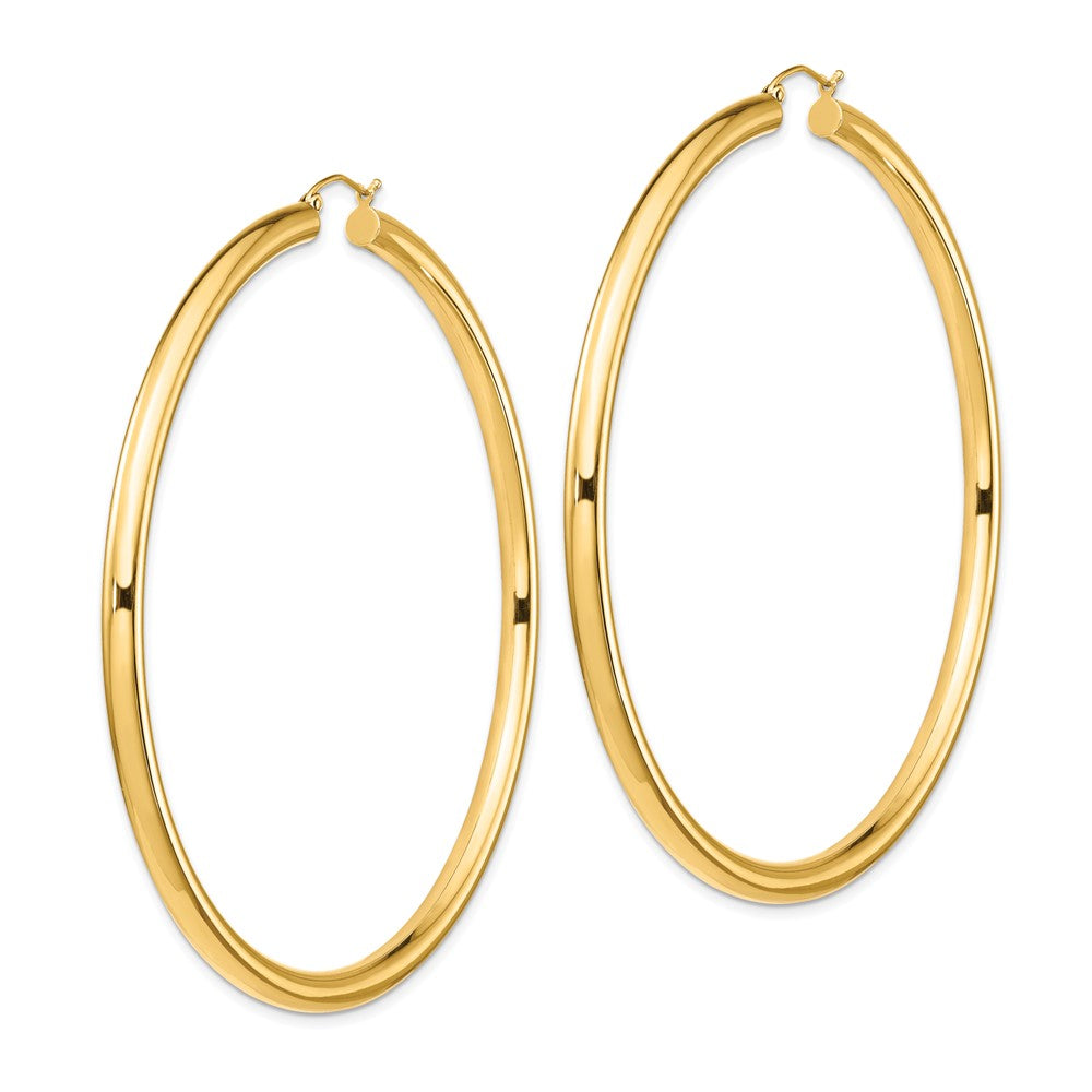 14k Polished 4x80mm Round Tube Hoop Earrings