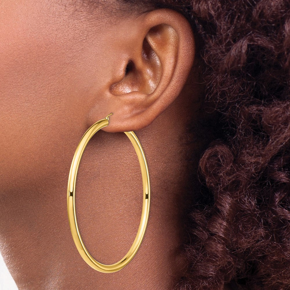 14k Polished 4x80mm Round Tube Hoop Earrings