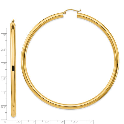 14k Polished 4x80mm Round Tube Hoop Earrings