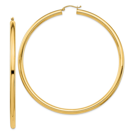 14k Polished 4x80mm Round Tube Hoop Earrings