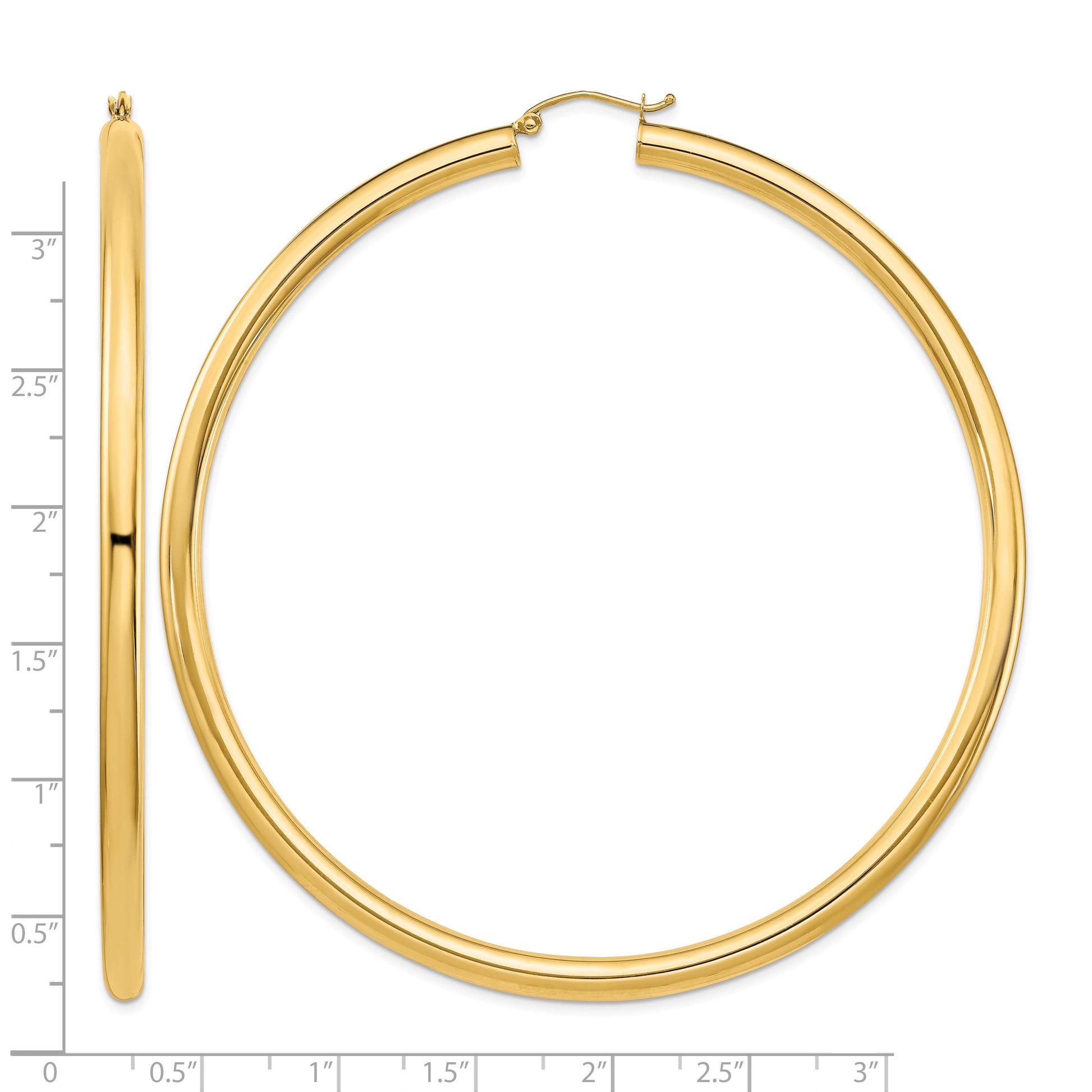 14k 4x80mm Polished Lightweight Round Tube Hoop Earrings