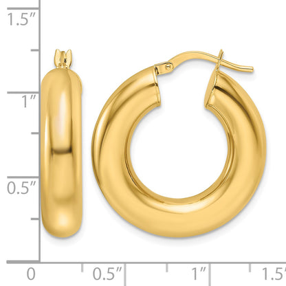 14k 6x26mm Polished Round Tube Hoop Earrings