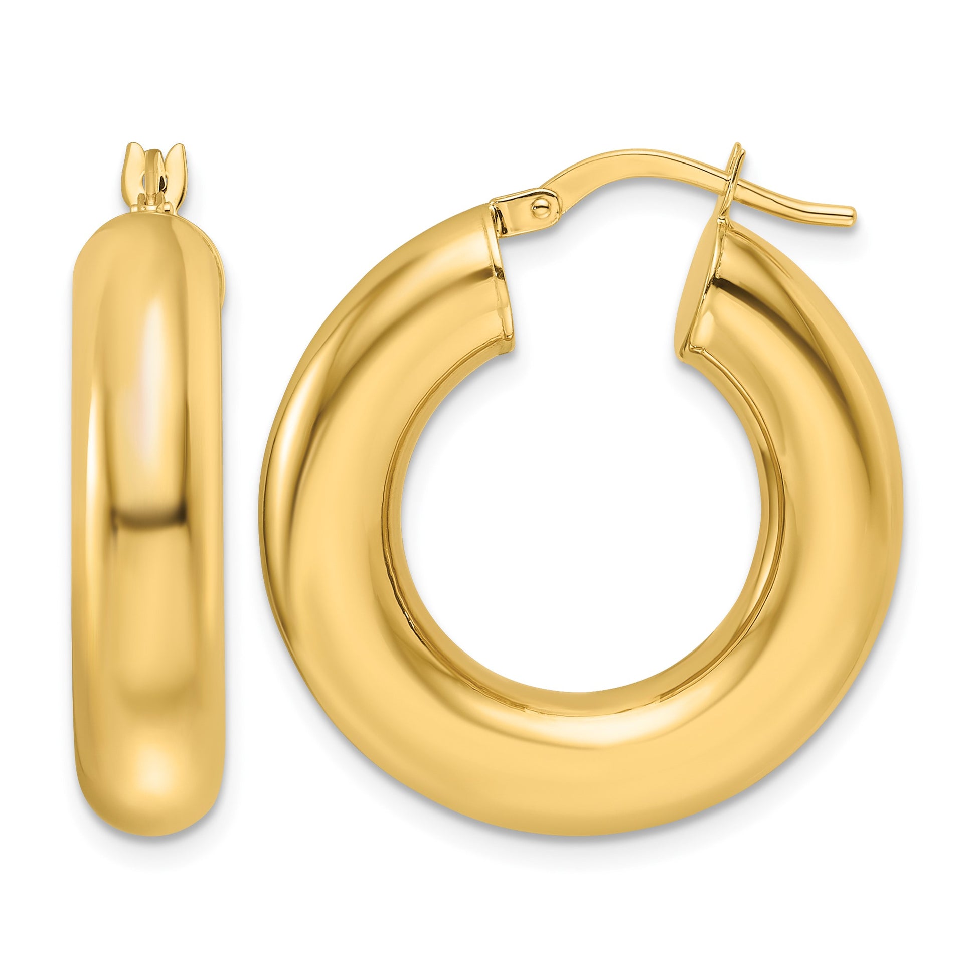 14k 6x26mm Polished Round Tube Hoop Earrings